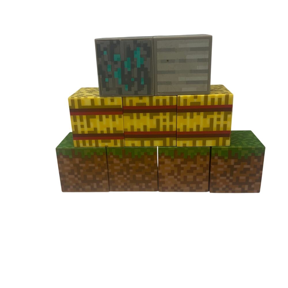Jazwares Minecraft Block Lot 1.5" - Hay Bale, Diamond Ore, Grass, Stone Cubes